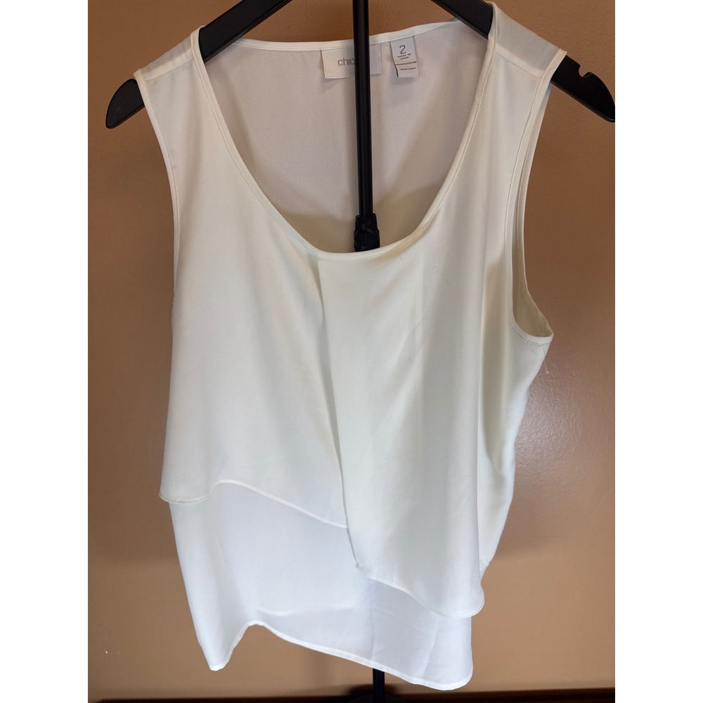 Chico's White Layered Asymmetrical Sleeveless Blouse‎ Top Size 2 Large